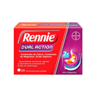 Rennie Dual Action, 625 mg + 73.5 mg + 150 mg Fita termossoldada 24 Unidade(s) Comp mast